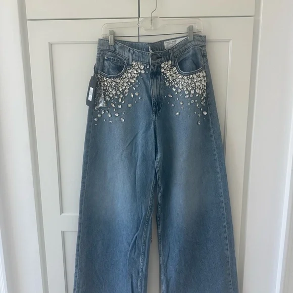 rag & bone Embellished Wide Leg Blue Jeans - Picture 1 of 7
